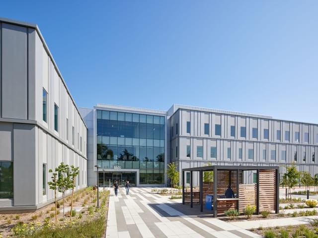 Front entrace exterior of biotech facility during daytime