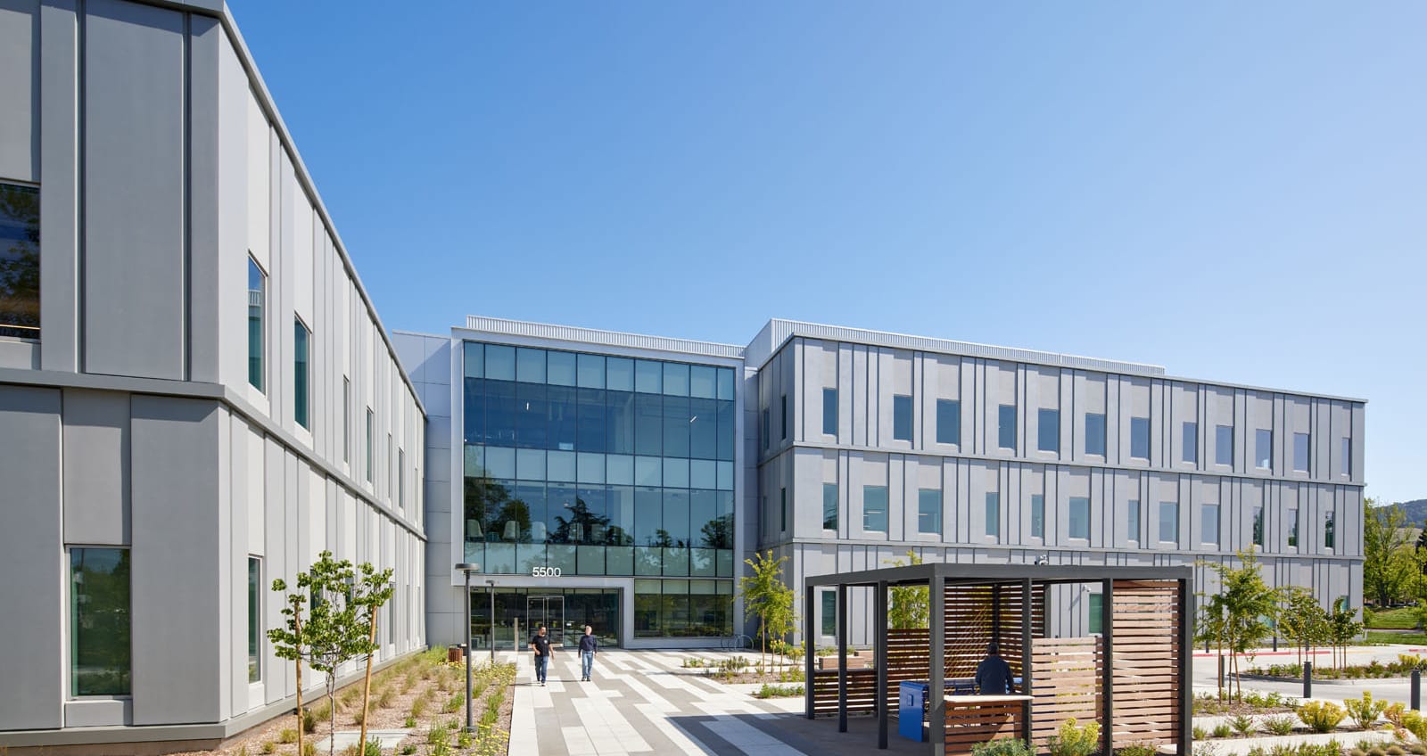 Front entrace exterior of biotech facility during daytime