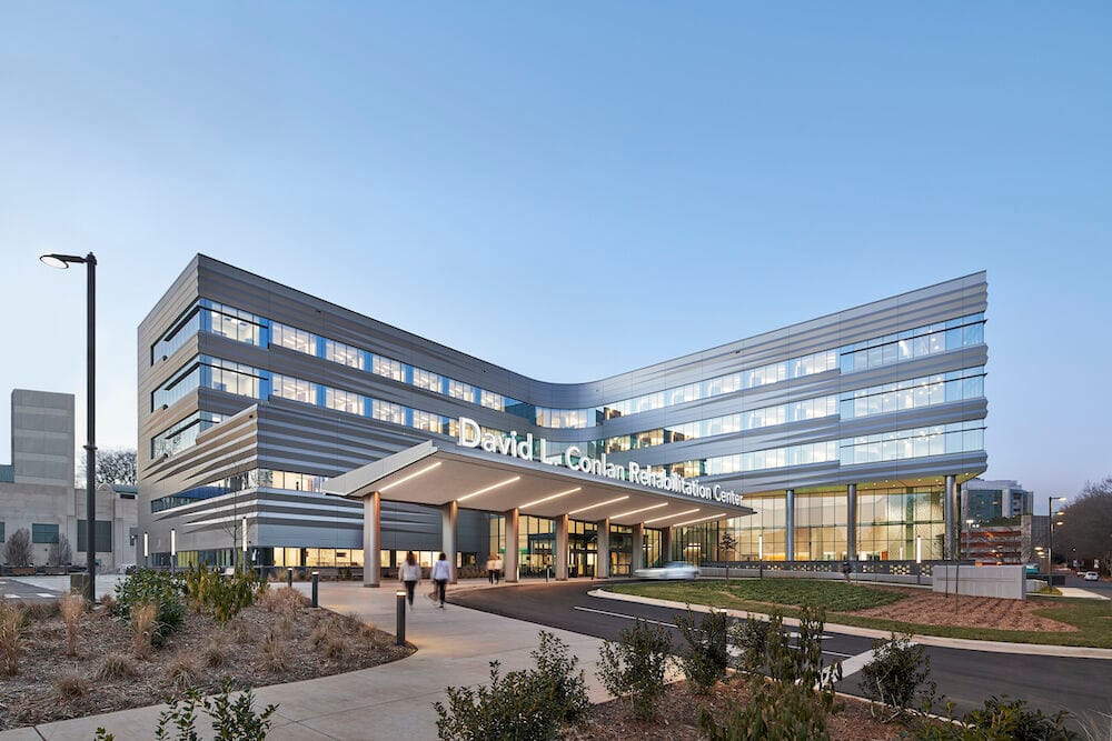 Street view of main entrance to Atrium Carolinas Rehab