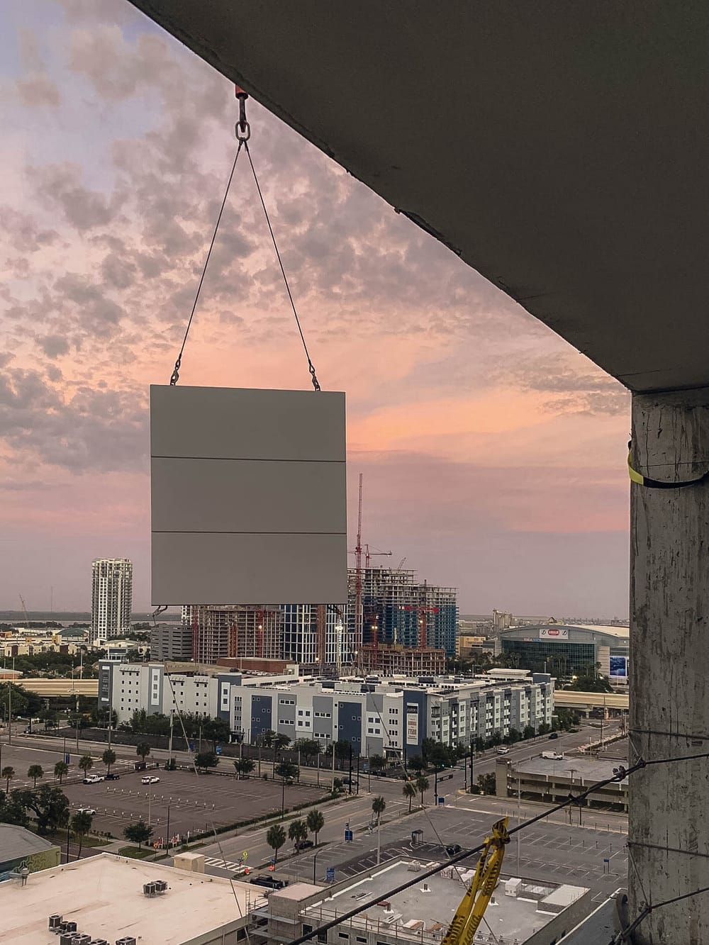 Prefabricated panel flying by crane for installation of exterior finish system