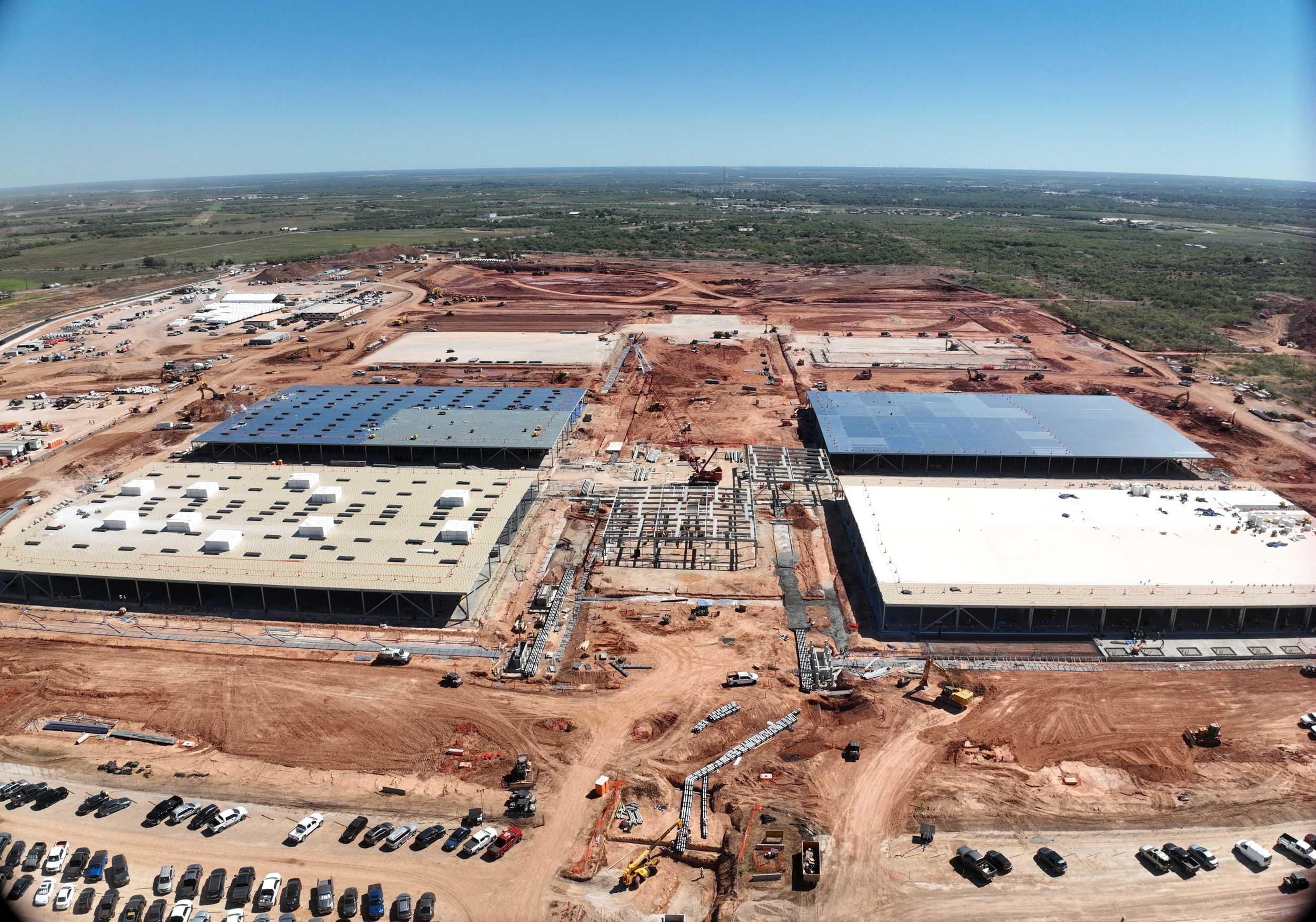 Landscape picture of rural jobsite with two data centers