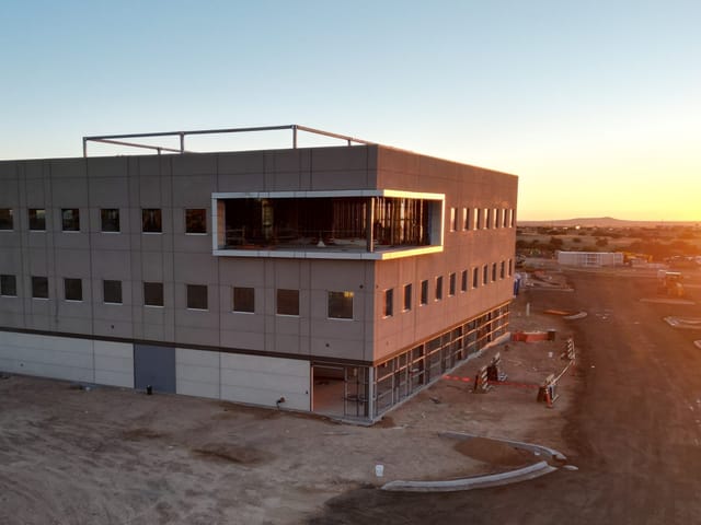 Exterior view of Meridian MOB at sunset