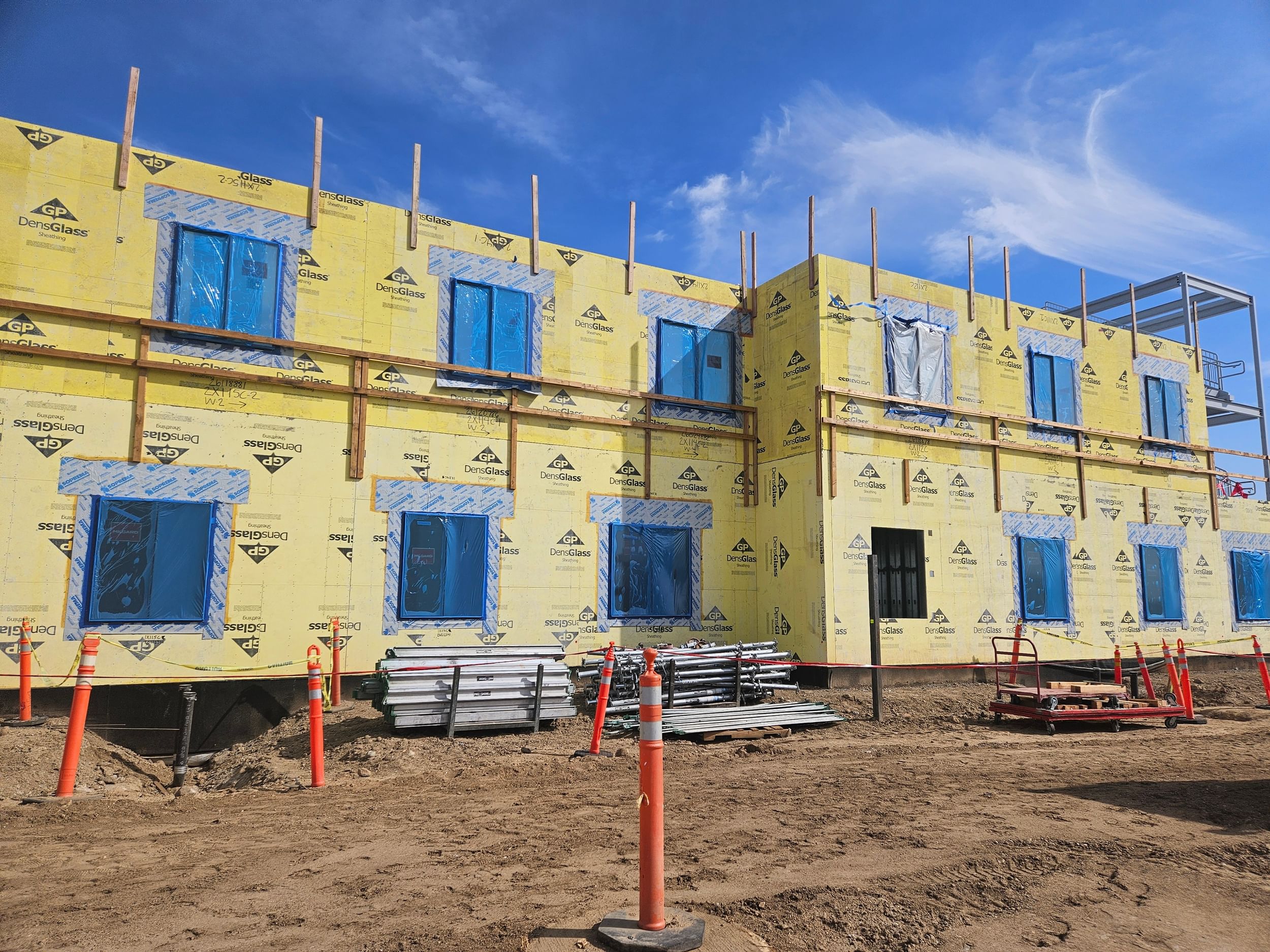 Jobsite showing exterior of building under construction