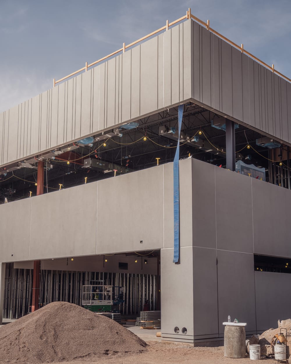 Corner of Tucson Electric Power under construction during exterior panel installation