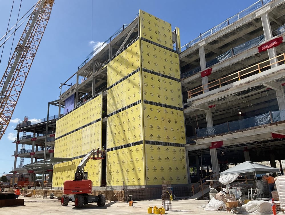 Jobsite progress of DBC's prefabricated exterior stair cores
