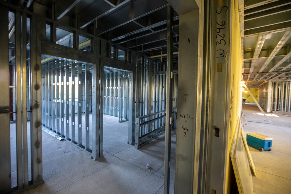 Inside view of Yosemite Hall during construction and DBC's prefabricated structural system