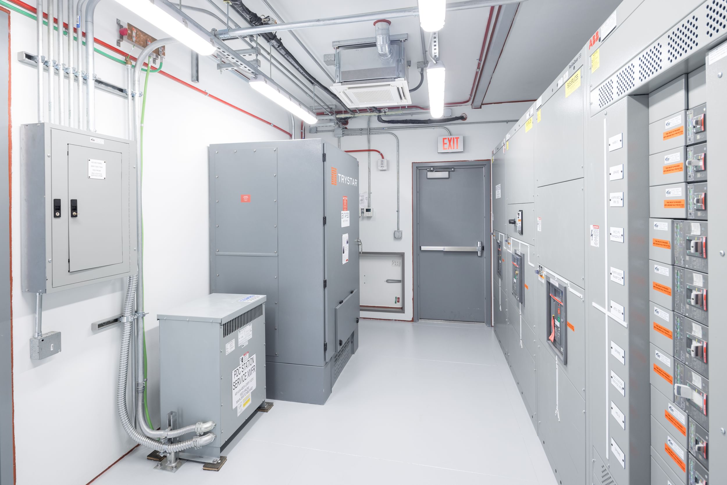 Room with rows of electrical skids