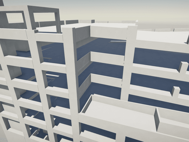 close up view of a corner of a parking garage