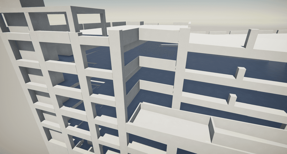 close up view of a corner of a parking garage