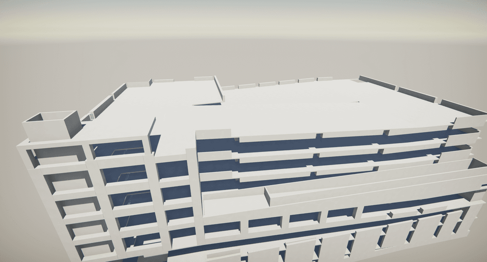 model view of a multi story parking garage