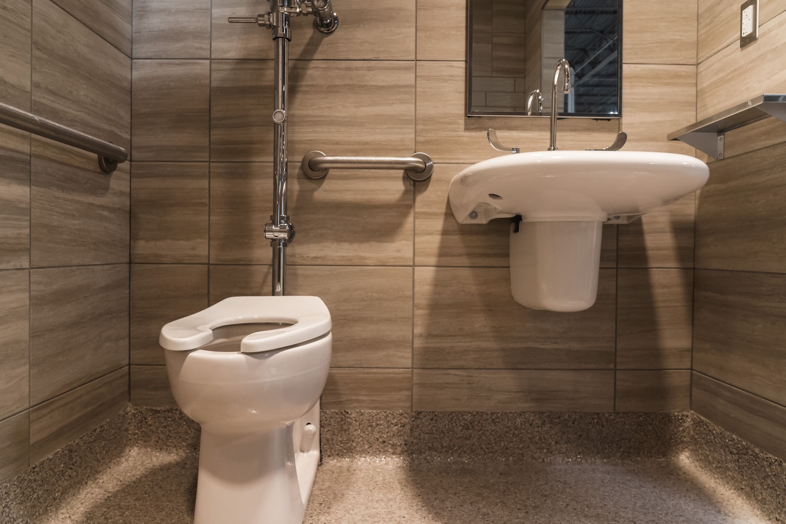 Interior Photo of Bathroom Pod Mockup including toilet and sink