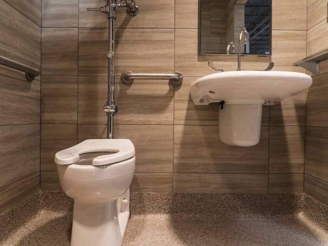 Interior Photo of Bathroom Pod Mockup including toilet and sink