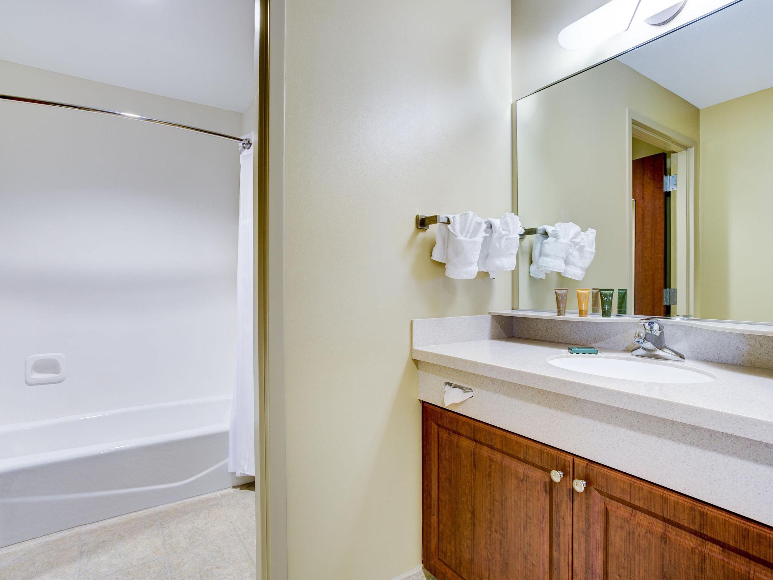 Finished bathroom pod with vanity and shower