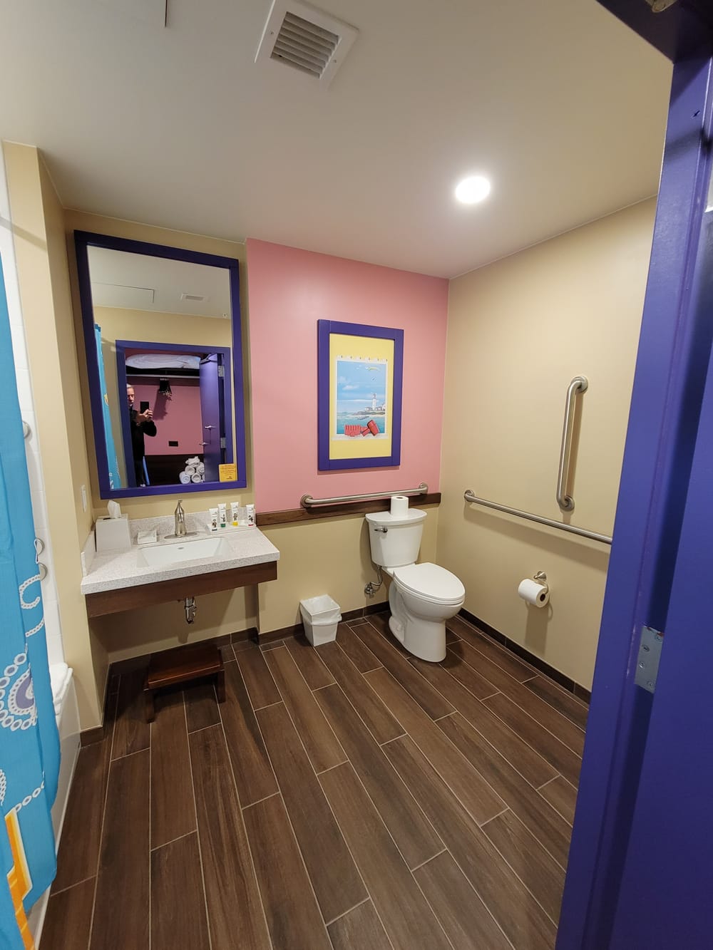 Picture of colorful bathroom with pink walls