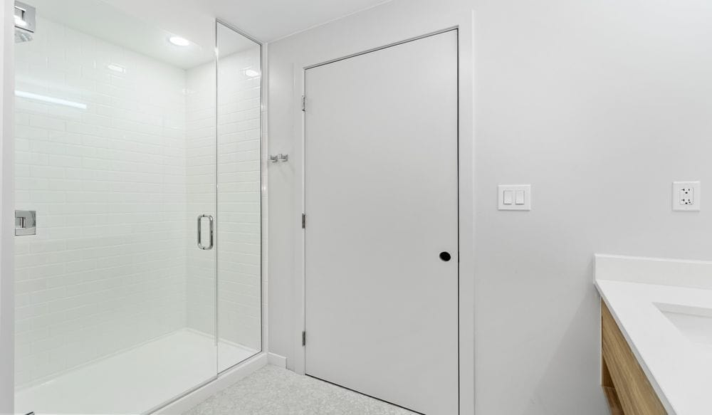 Fancy bathroom white shower and vanity