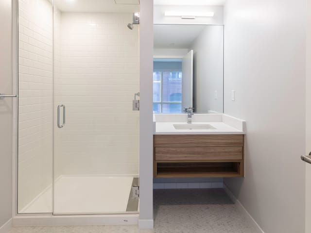 Fancy bathroom white shower and vanity