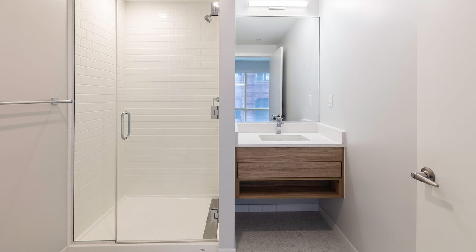 Fancy bathroom white shower and vanity