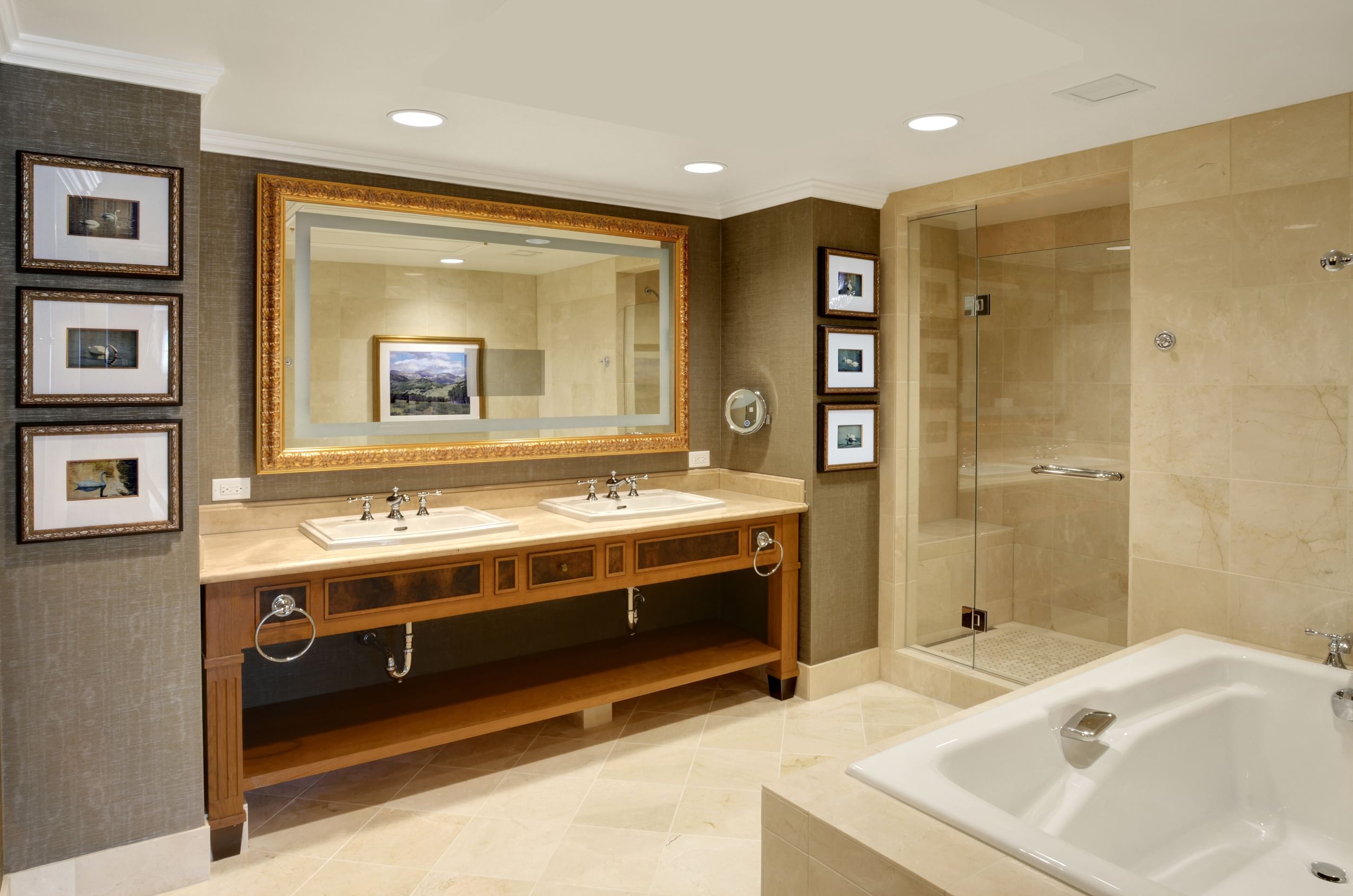 Inside fancy hotel bathtub and vanity