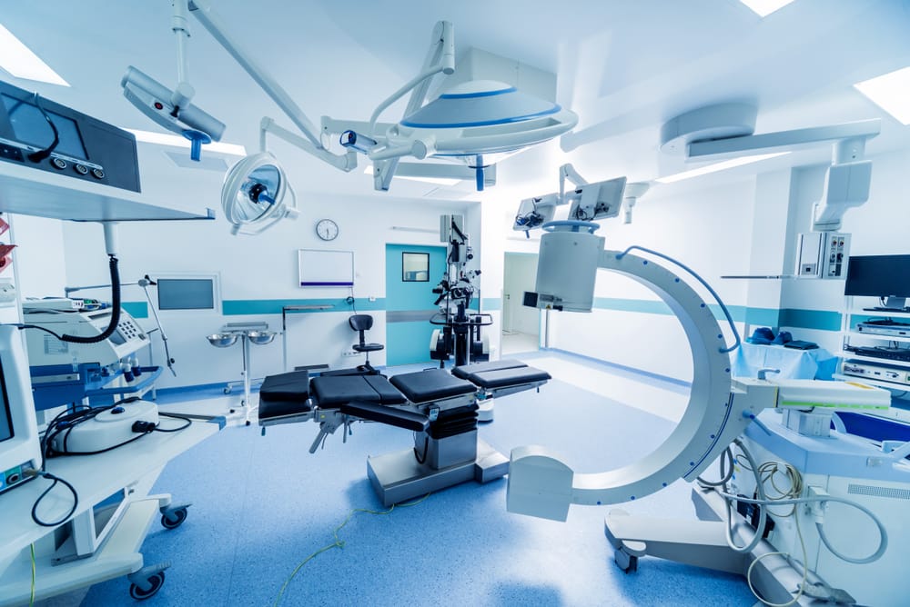Interior of a modern operating room in a hospital.