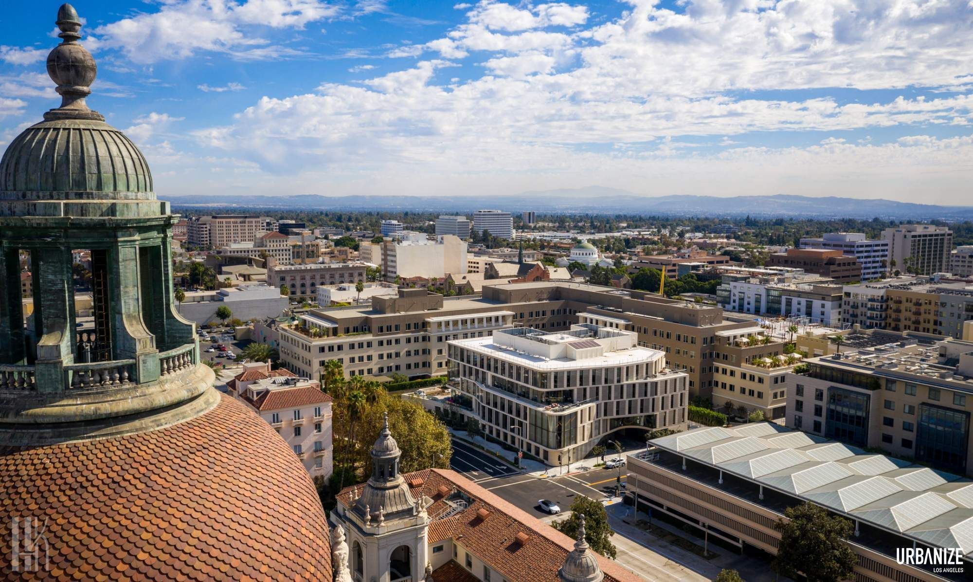 A view of the tops of buildings in a large city.