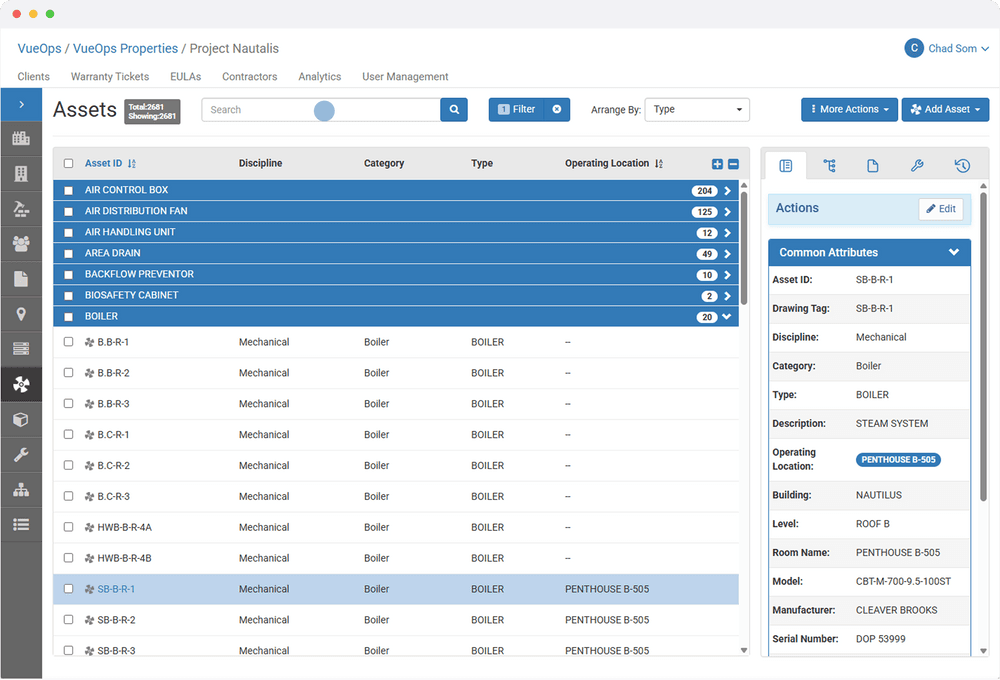 Software screenshot for asset management