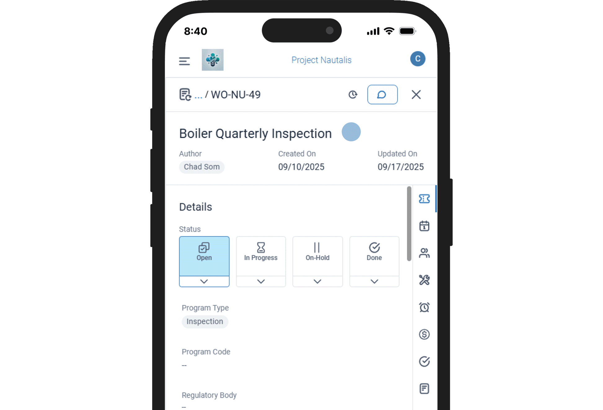 screenshot of checklists & inspections in vueops software