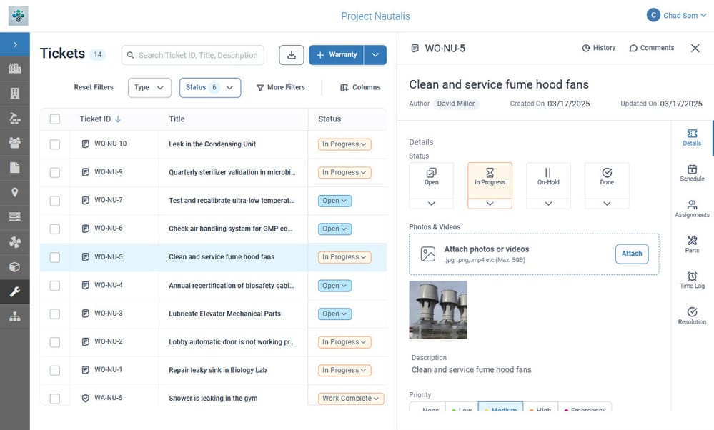 screenshot of maintenance management
