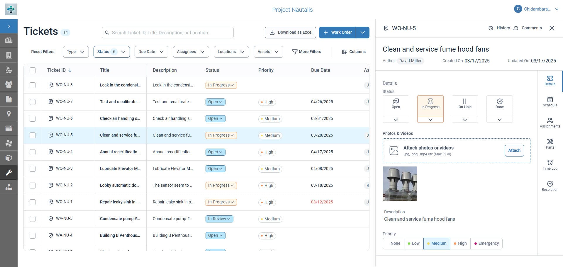screenshot of maintenance management