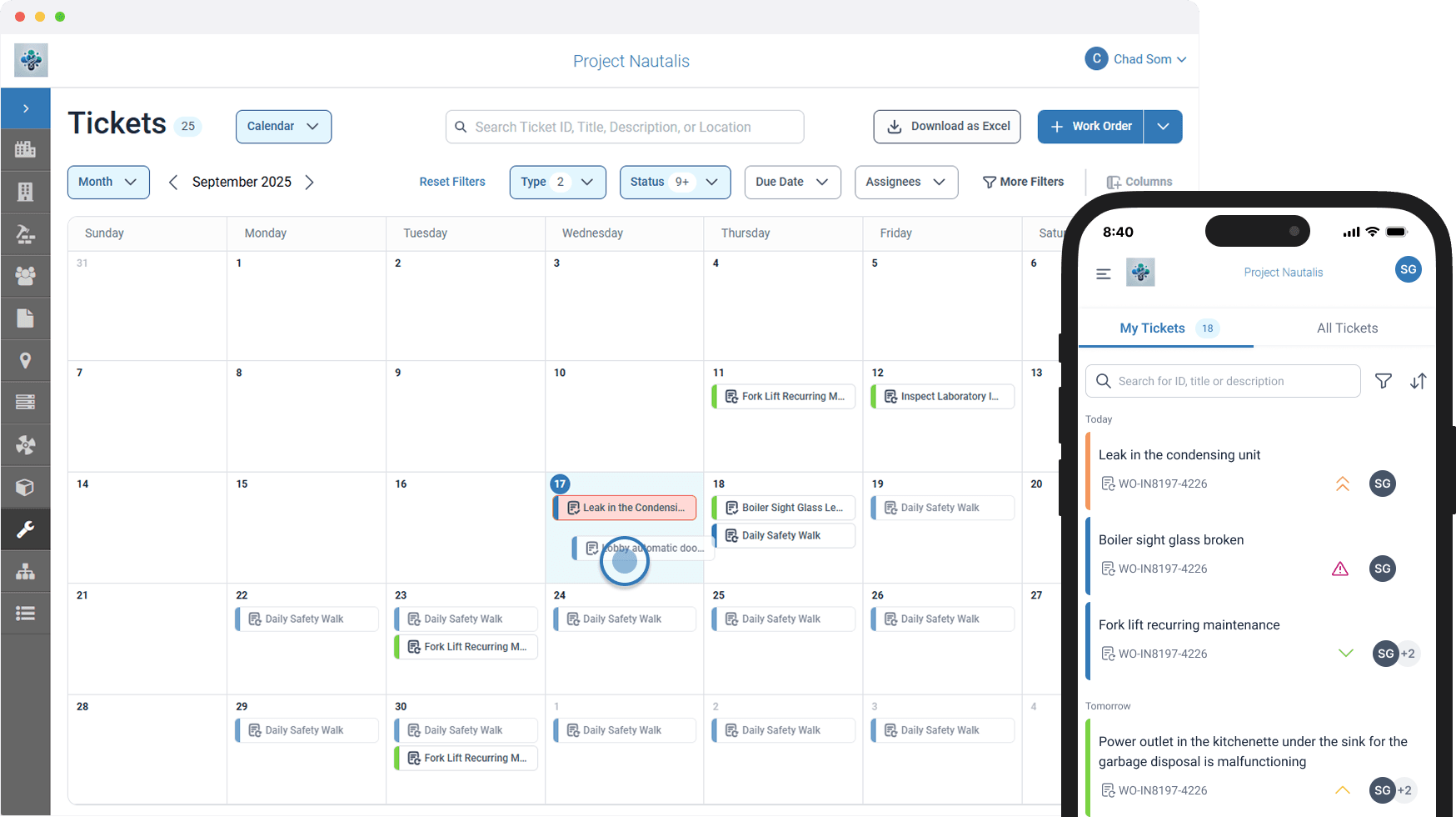 Screenshot of ticket calendar.